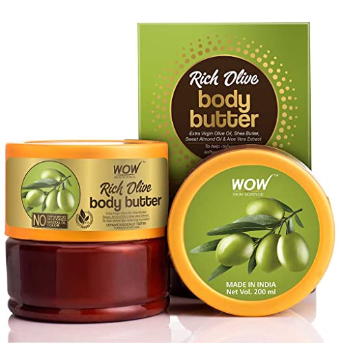 WOW Skin Science Shea Body Butter with Olive Oil - 200ml Deep Moisturizing Cream for Dry Skin, Stretch Marks & Hands | Pure Shea Butter Lotion for Women | Hydrating Body Moisturizer for Daily Use, After Shower & Night Care