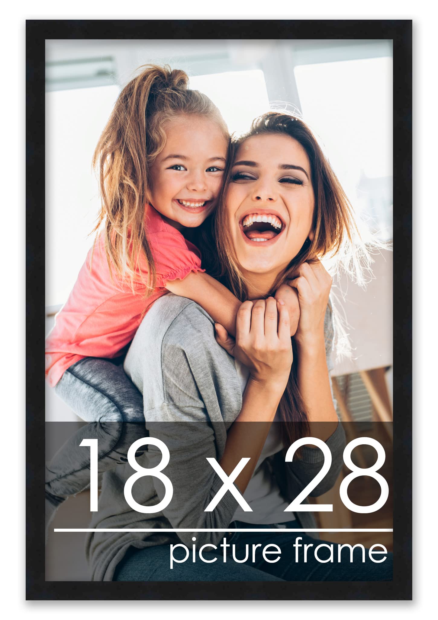 18x28 Contemporary Black Wood Picture Frame with UV Acrylic & Foam Board Backing - Wall Art Display for Home, Office Decor - Includes Hanging Hardware