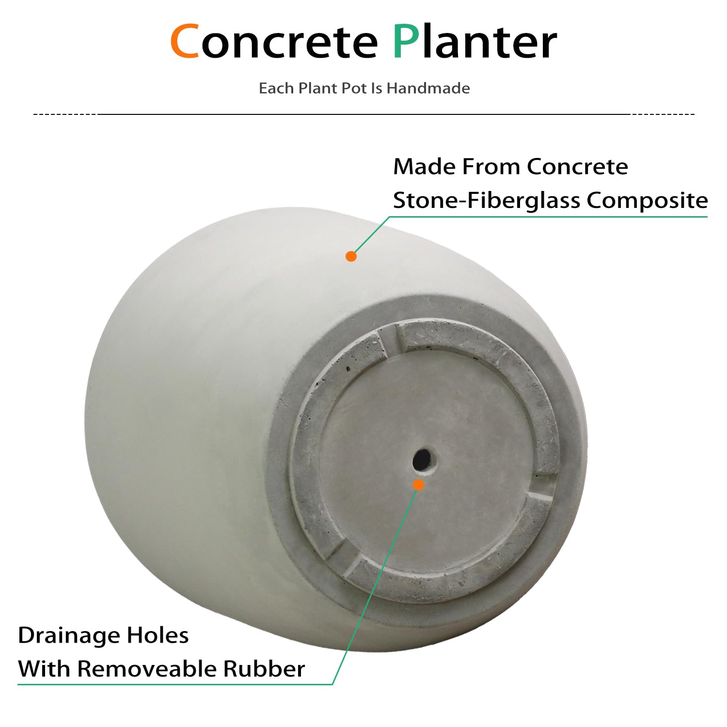 Large 18 Inch Grey Concrete Planter for Outdoor & Indoor Use - Cement Plant Pot for Trees, Flowers, Succulents - Perfect for Patio, Garden, Living Room Decor