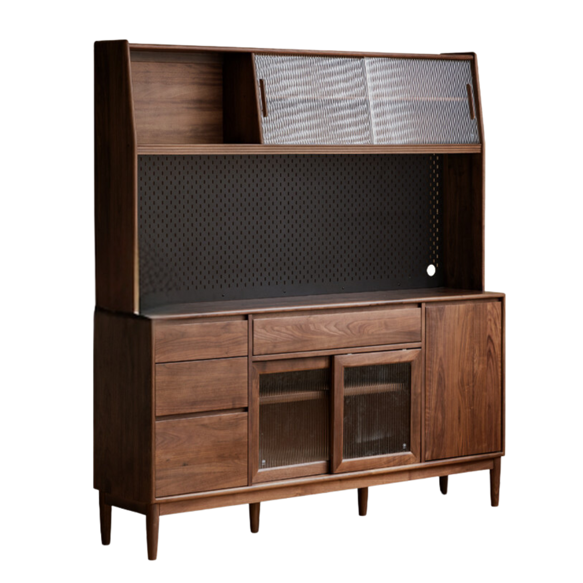 Black Walnut Solid Wood Modern Sideboard - Minimalist Buffet Cabinet for Dining Room, Living Room & Entryway Storage