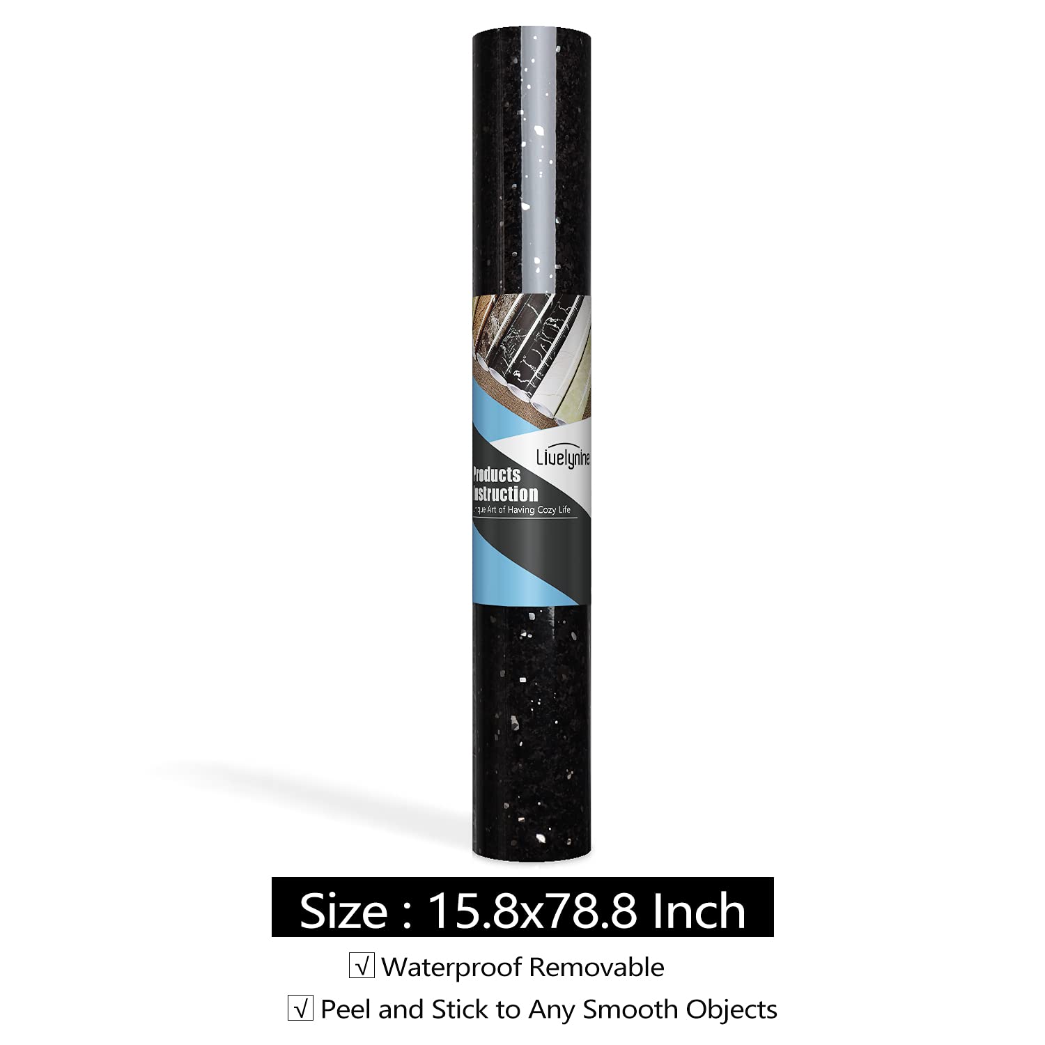 Livelynine Galaxy Black Granite Contact Paper - Waterproof Peel and Stick Countertop Cover - Self-Adhesive Vinyl Wrap for Kitchen Countertops, Desks, Bathroom & Walls (15.8