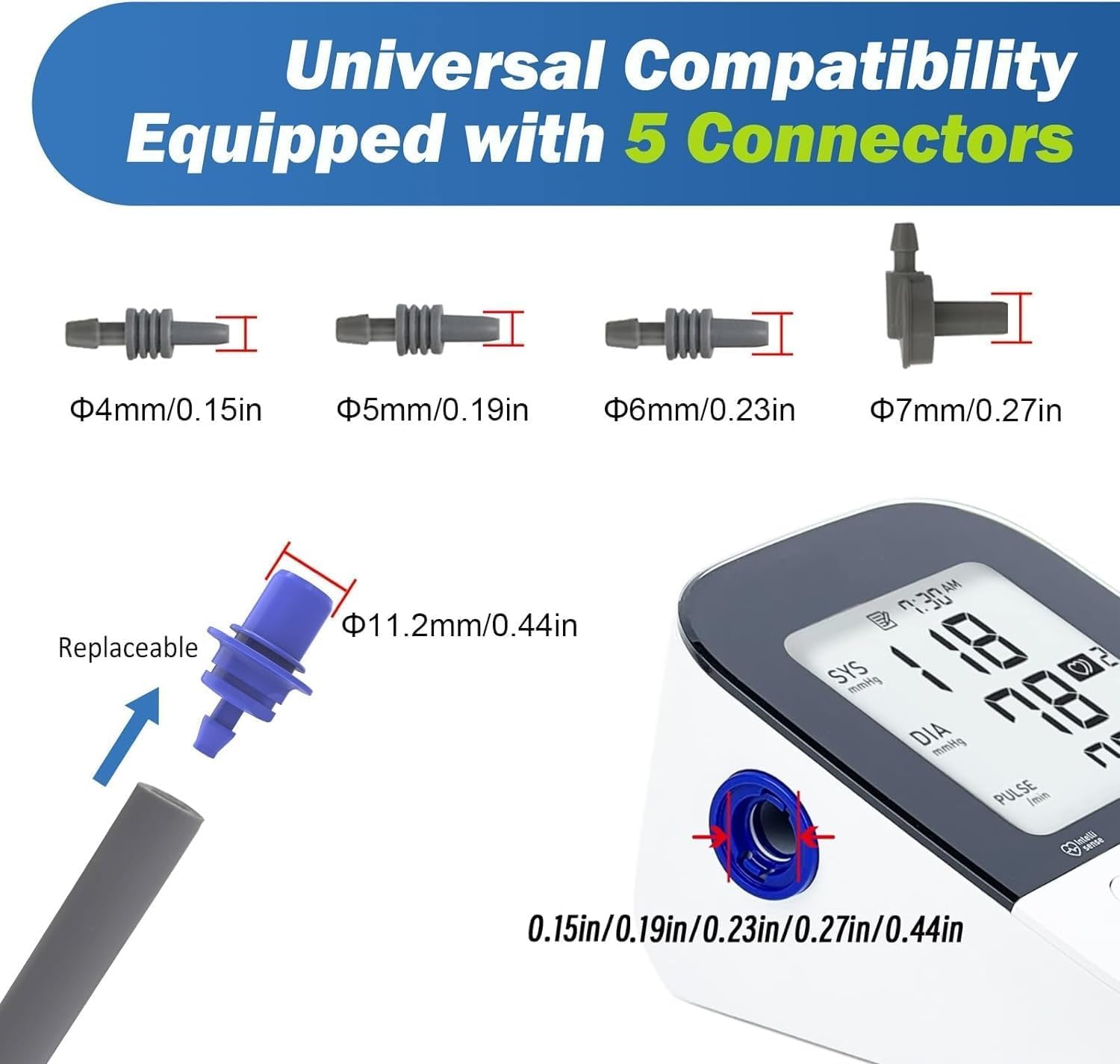 Omron Compatible Medium Easy Wrap Blood Pressure Cuff for Small Arms (8.7-12.6 Inches/22-32cm) - Adult Replacement Cuff with 5 Connectors - Perfect for Home Health Monitoring & Doctor's Office Use