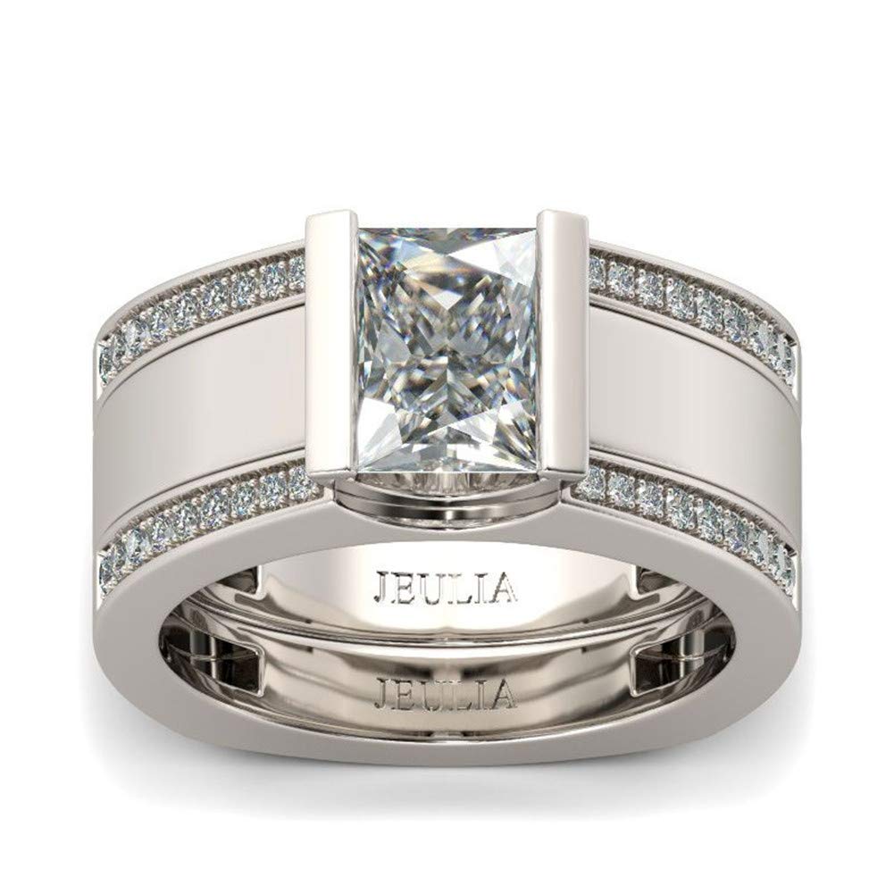 Jeulia 4 Carat Cubic Zirconia Engagement Ring Set for Women - 3PC Radiant Cut Stackable Wedding Band Set in 925 Sterling Silver - Anniversary Promise Rings with Jewelry Gift Box - Perfect for Proposals, Weddings & Romantic Gifts