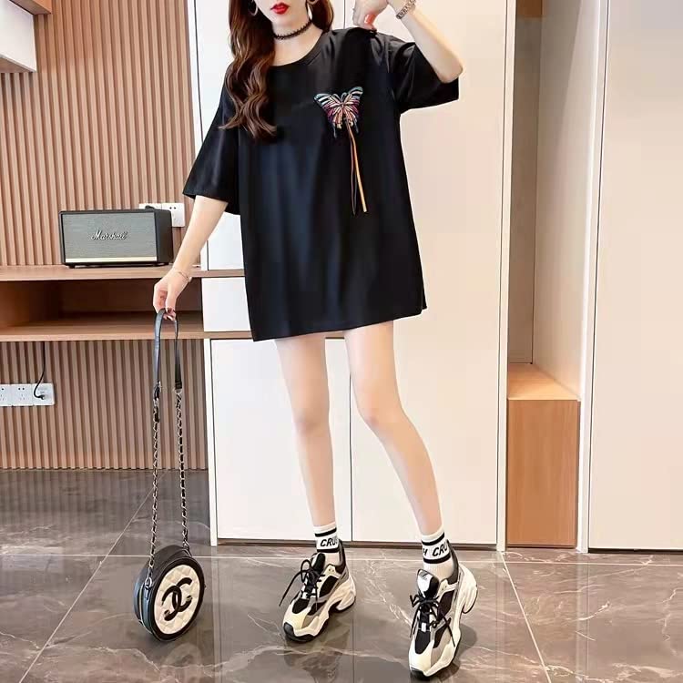 MBLESSEDTO Embroidered Short-Sleeve T-Shirt for Women - Korean Fashion Casual Dress | Perfect for Summer Outfits, Streetwear & Daily Wear