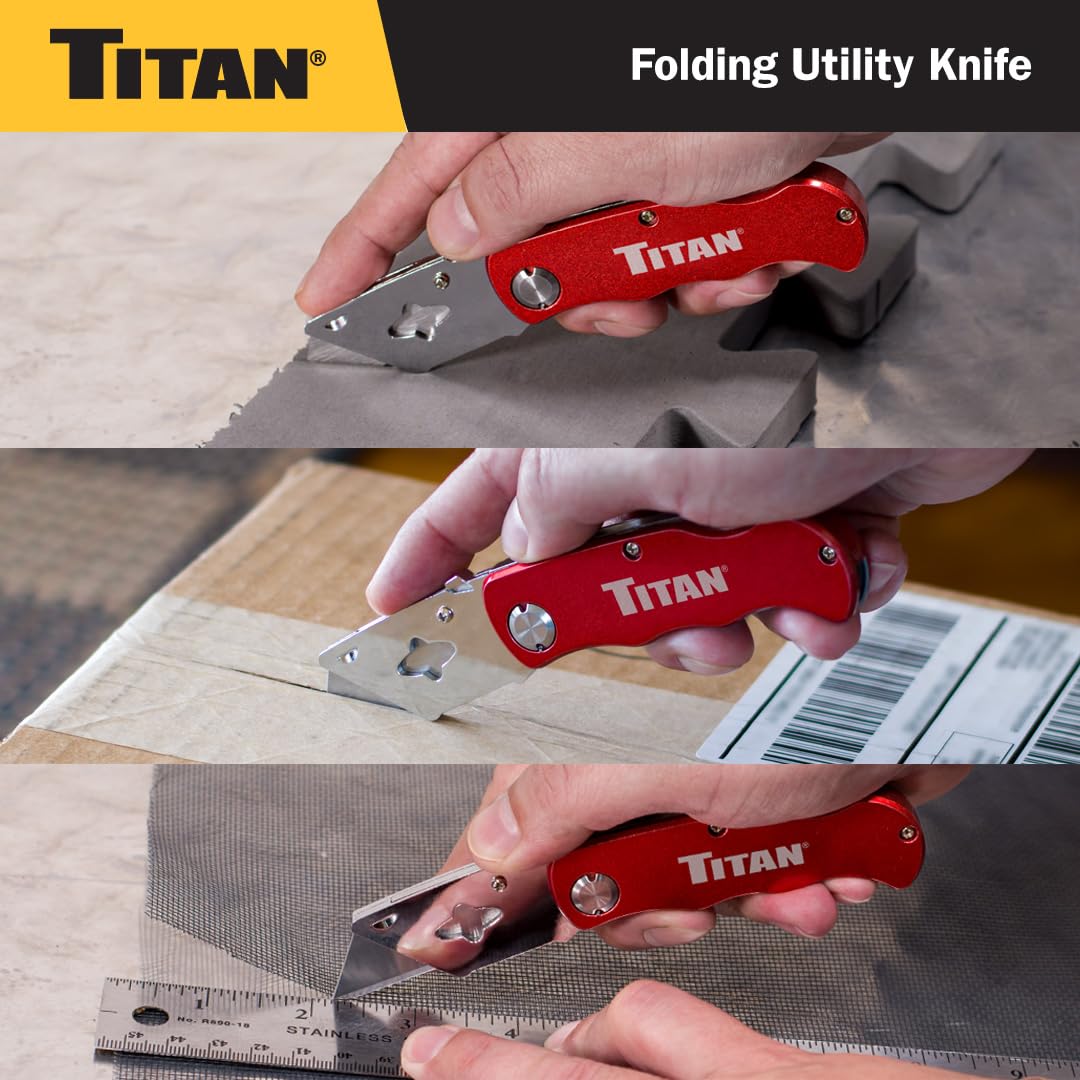 Titan 11015 Red Folding Pocket Utility Knife - Compact & Durable EDC Knife for Camping, Hiking, DIY & Everyday Carry | Stainless Steel Blade & Safety Lock
