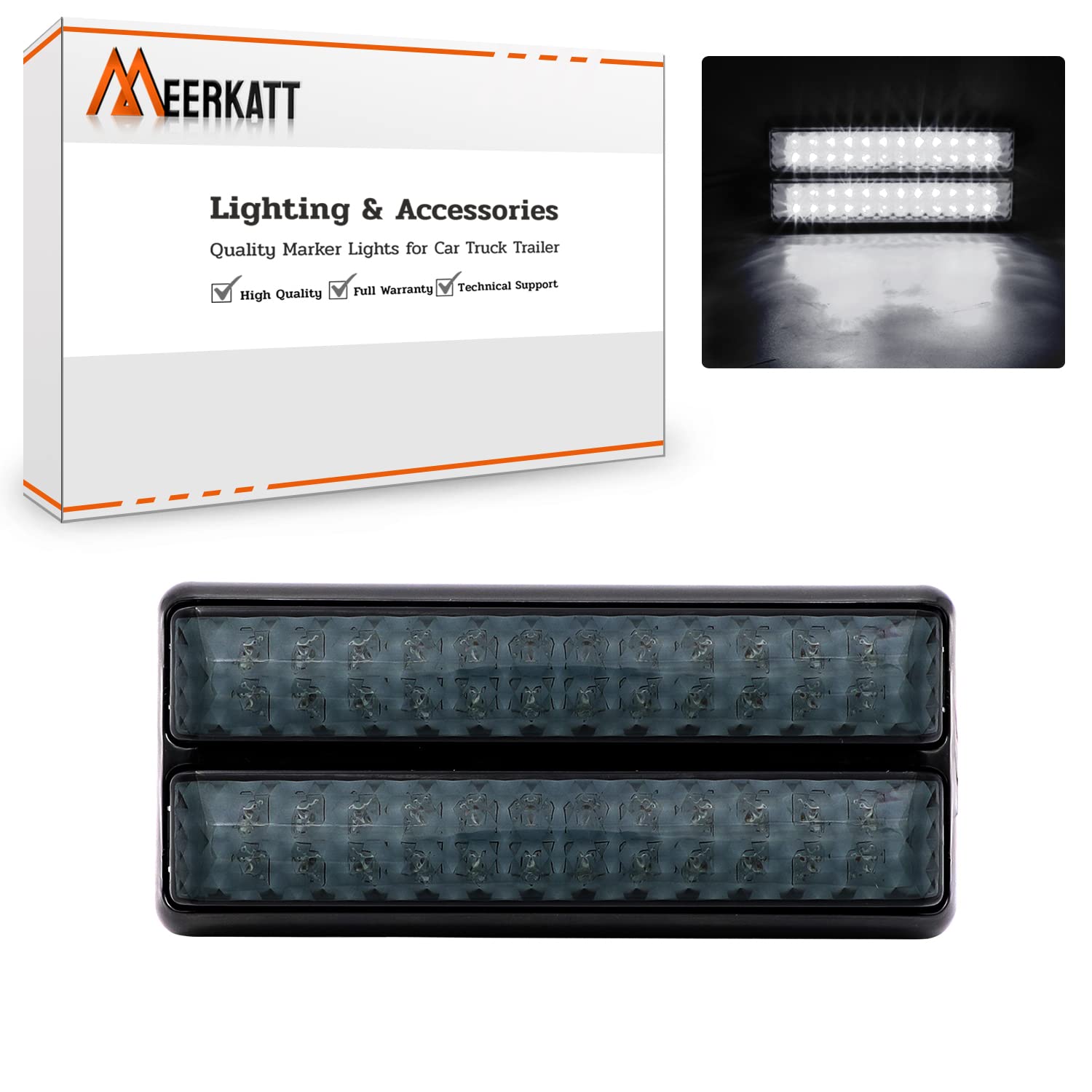 Meerkatt 8 Inch Smoked Lens White Light Clearance Lamp – Sealed Reverse Backup Tail Lights – 12V DC Replacement for Trailers, Yachts & Tractors – Durable & Weatherproof for Marine & Off-Road Use
