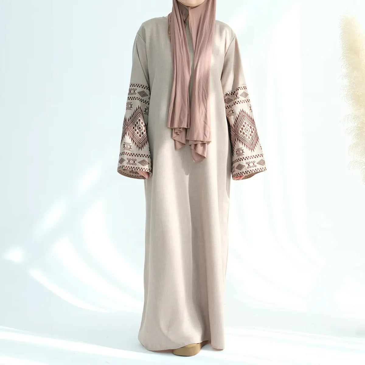 Elegant Embroidered Cuff Abaya Dress #24901 - Modest Islamic Clothing for Women - Perfect for Prayer, Eid, and Special Occasions
