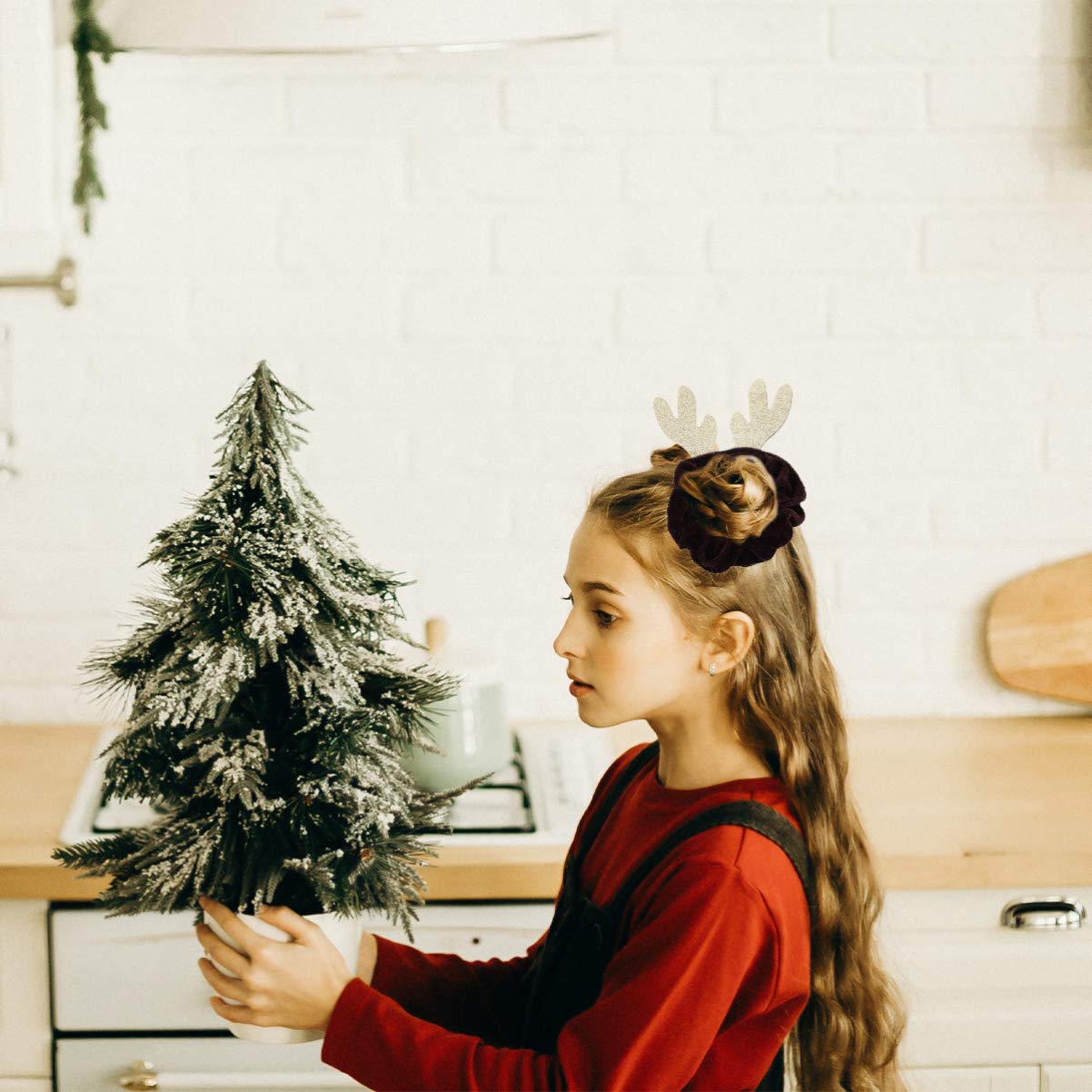 2Pcs Christmas Hair Scrunchies - Soft Santa Hat & Reindeer Hair Ties for Girls, Women & Babies - Festive Holiday Ponytail Holders (Perfect for Xmas Parties, Family Photos & Gift Giving)