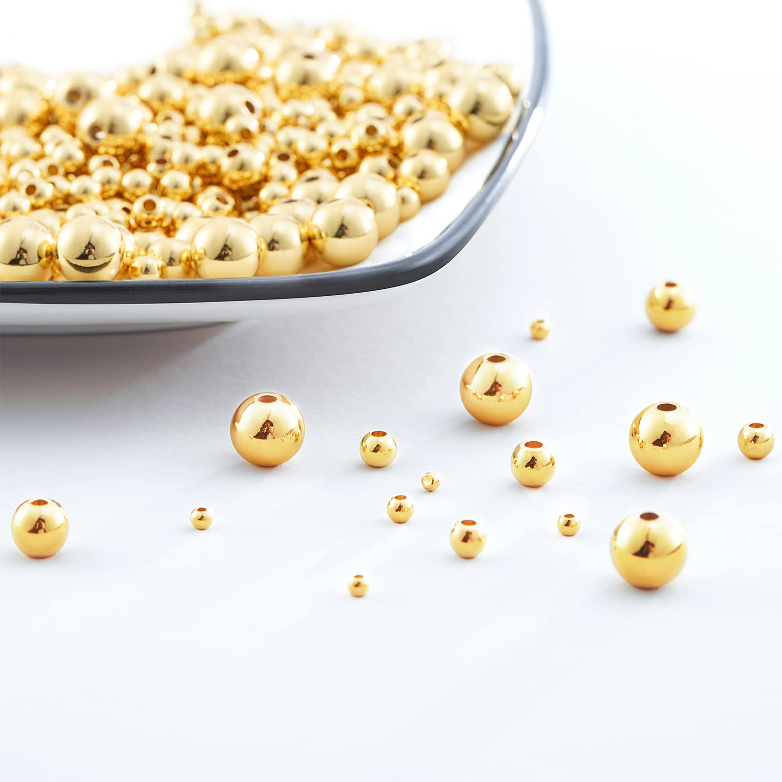 40pcs 8mm 14K Gold Plated Spacer Beads - Smooth Round Seamless Ball Beads for Jewelry Making, Necklace, Bracelet & Earrings | Tarnish Resistant & Durable | Perfect for DIY Crafts, Gift Making & Boho Style Jewelry Designs