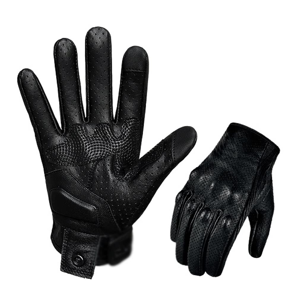 Men's Touchscreen Leather Motorcycle Gloves - Full Finger Cycling Gloves for Riding, Texting & Outdoor Adventures (Color: A, Size: M) - Perfect for Motorcycle Rides, Biking Commutes & Cold Weather Protection