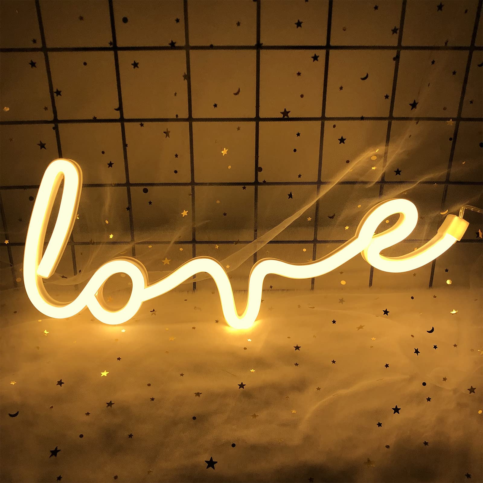 XIYUNTE Romantic LED Love Neon Sign - Warm White Wall Decor Light for Bedroom, Party & Wedding - Battery/USB Powered Valentine's Day & Mother's Day Gift - Perfect for Home Decor, Anniversary Celebrations and Couples' Room Lighting