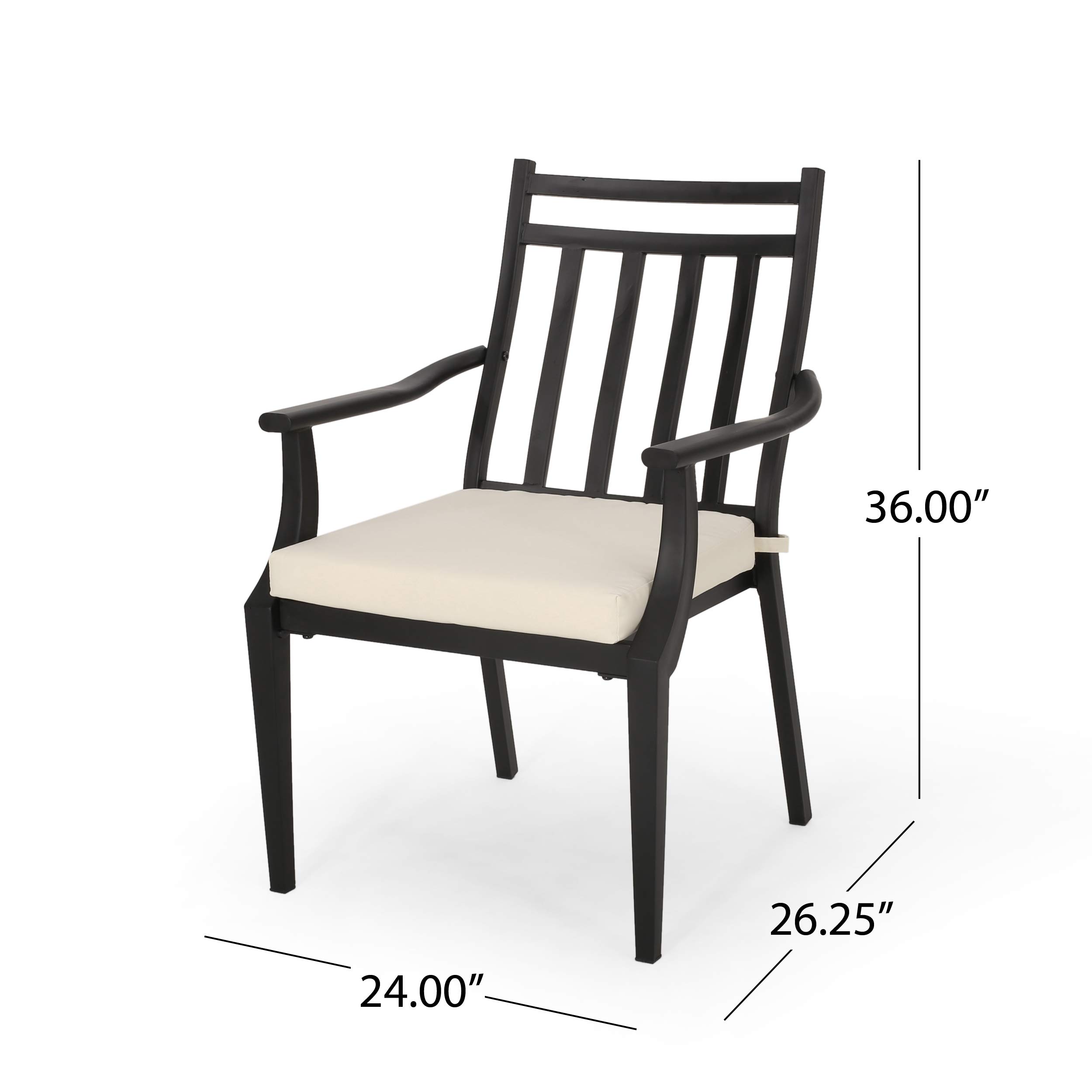 Christopher Knight Home Faithe Outdoor Dining Chairs (Set of 2) - Matte Black & Beige Weather-Resistant Patio Furniture for Garden, Poolside, and Backyard Dining