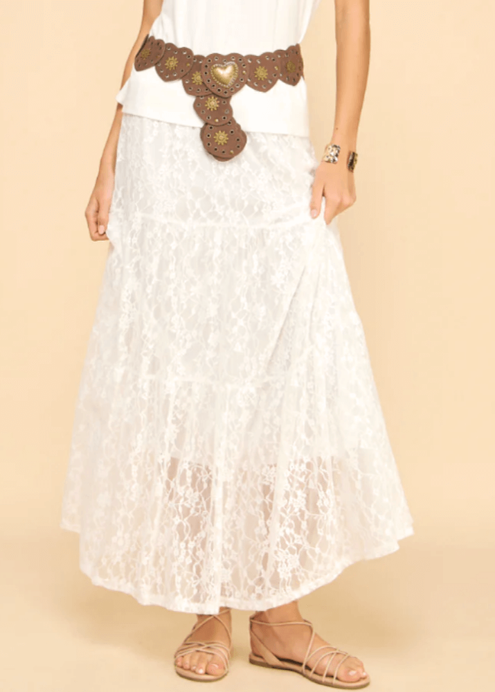 Emily Off-White Lace Maxi Skirt for Women - Elegant Boho Long Skirt with Floral Embroidery - Perfect for Weddings, Beach Vacations & Summer Outfits
