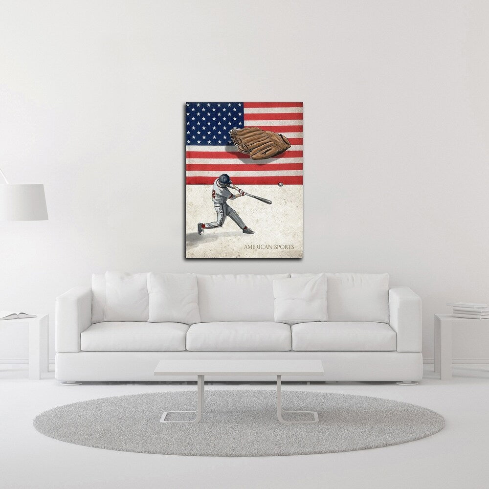 GraphINC Baseball 1 Canvas Wall Art - Ready to Hang Sports Decor for Man Cave, Game Room & Office - American Baseball Print on Premium Canvas
