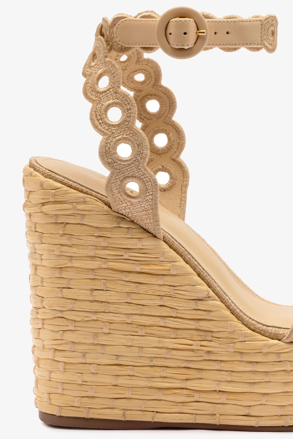 Florence Broderie Wedge Sandals in Beige Raffia - Comfortable Summer Espadrille Shoes for Women, Perfect for Beach, Vacation, and Casual Outings