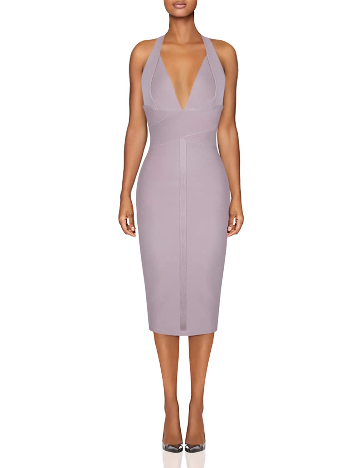 Sexy Deep V Neck Open Back Bodycon Dress for Women - Halter Evening Party Club Bandage Midi Dress | Perfect for Night Out, Date Night, and Special Occasions