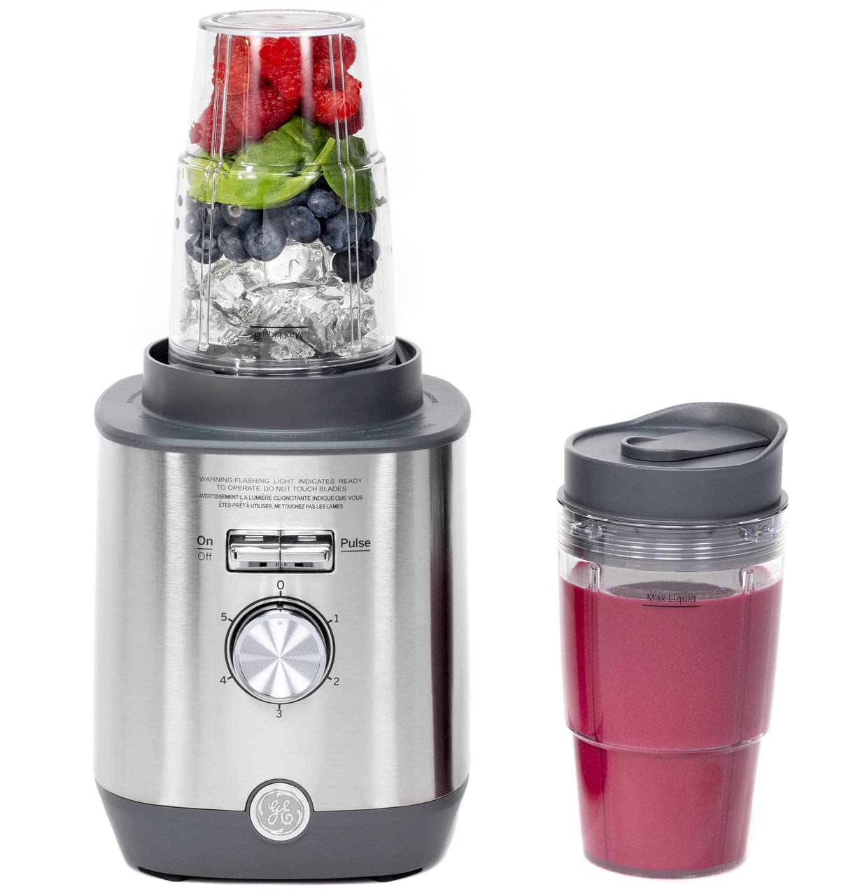 GE 5-Speed Blender with 2 (16oz) Cups - 1000W High-Power Blender for Smoothies, Shakes & Food Prep - 64oz BPA-Free Tritan Jar, Stainless Steel Blades - Perfect for Kitchen, Gym & Healthy Lifestyle