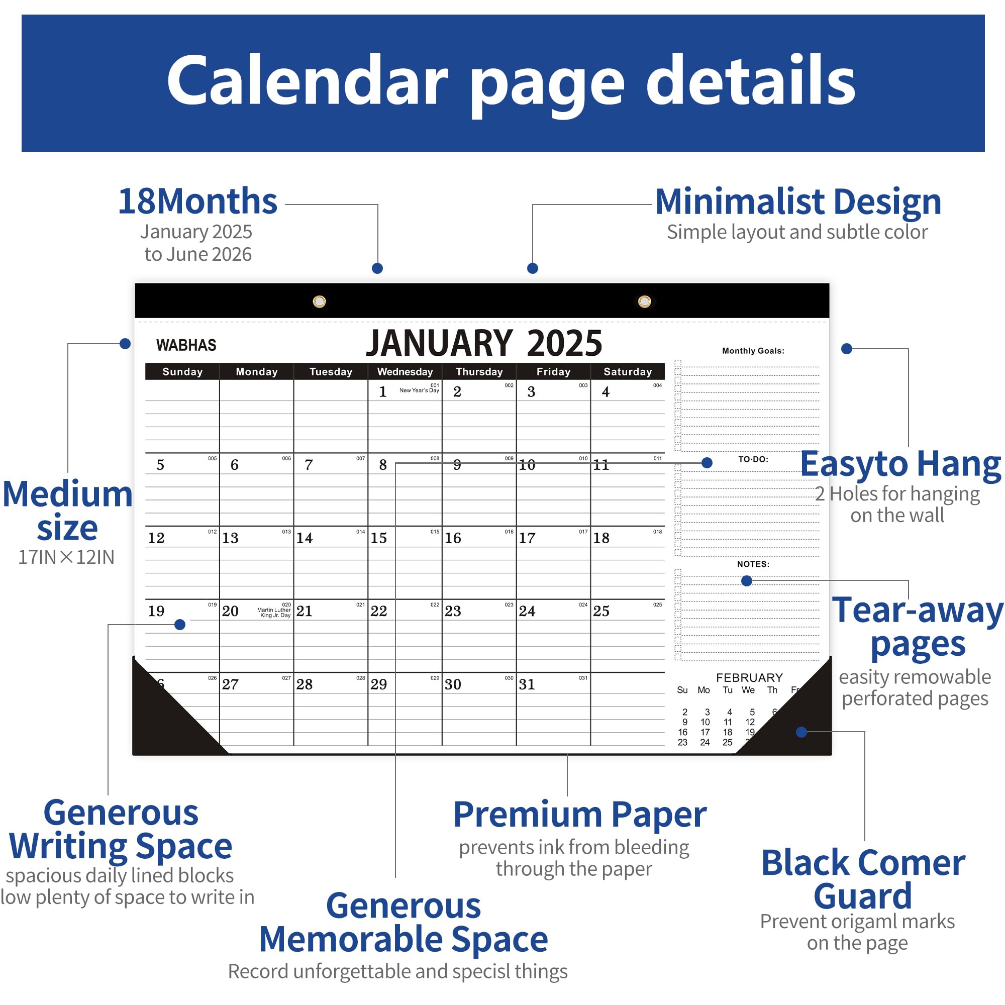 2025-2026 18-Month Desk Calendar with To-Do List - January 2025 to June 2026 - Thick Paper 17