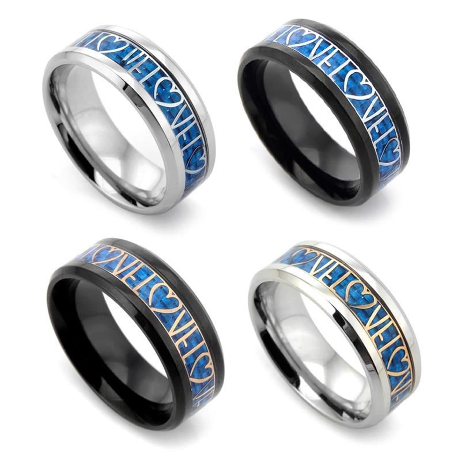 ANAZOZ Men's Promise Rings - Engraved Stainless Steel Wedding Band for Him (8mm Width, Silver & Gold) - Perfect for Anniversaries, Proposals, and Couple Gifts