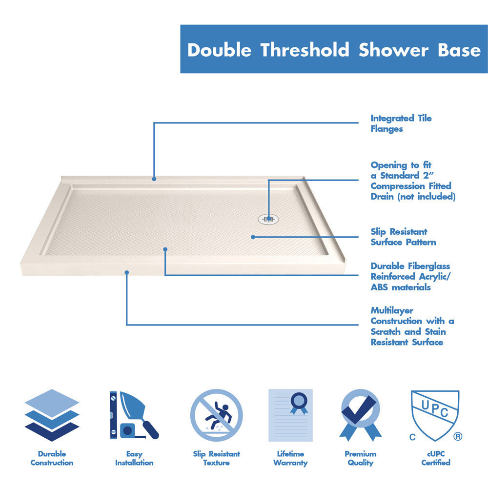 DreamLine Flex 36x60x74.75 Inch Semi-Frameless Pivot Shower Enclosure with SlimLine Base Kit - Modern Bathroom Upgrade for Small Spaces & Luxury Homes