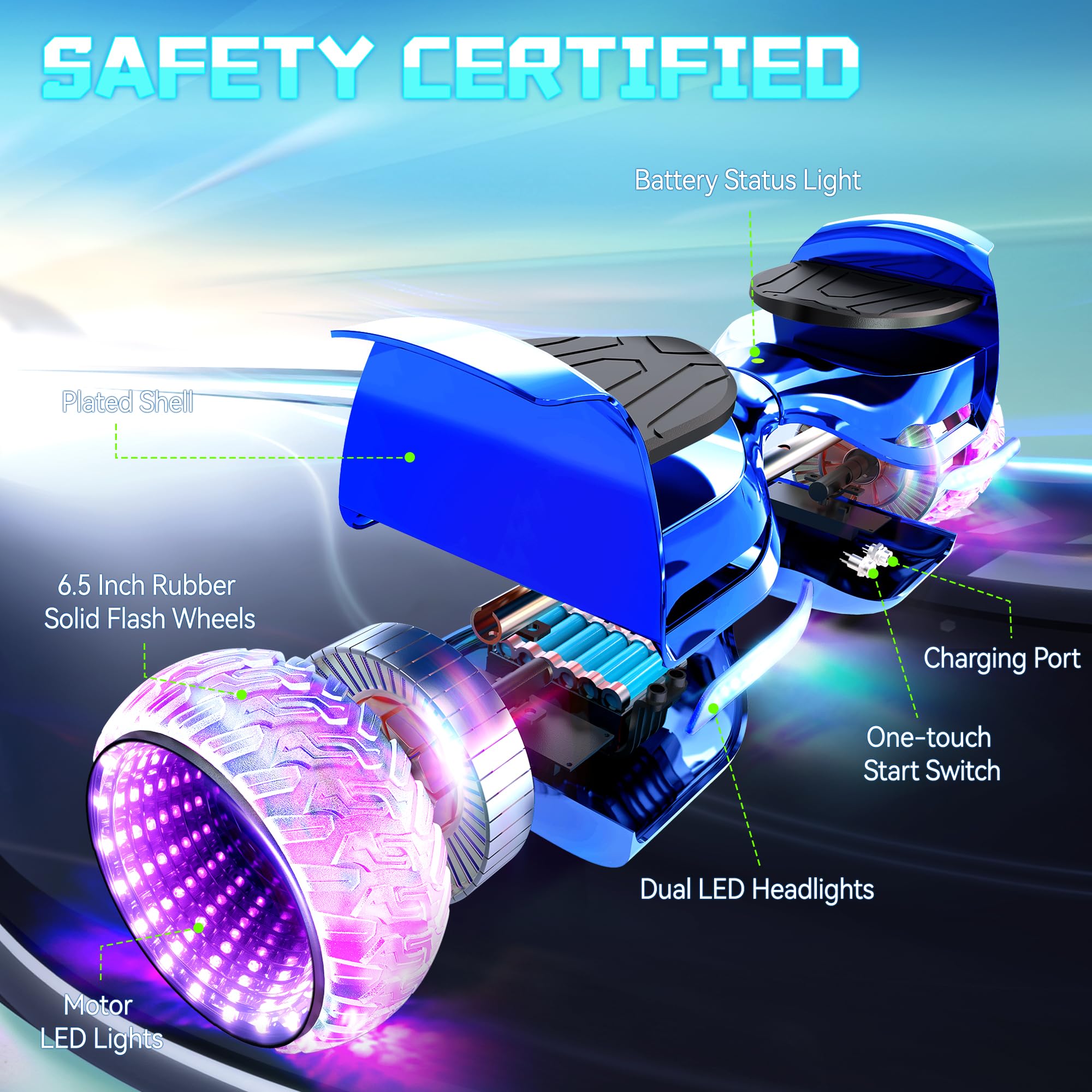 Electric Scooter with Colorful LED Lights & Bluetooth Speaker - 6.5