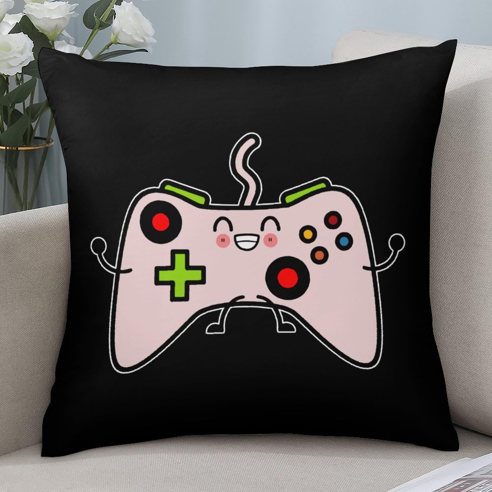 Soft 18x18 Inch Video Game Controller Polyester Pillow Cover - Breathable Cushion Case for Gaming Room, Bedroom & Sofa Decor - 1 Piece Washable Pillowcase for Gamers