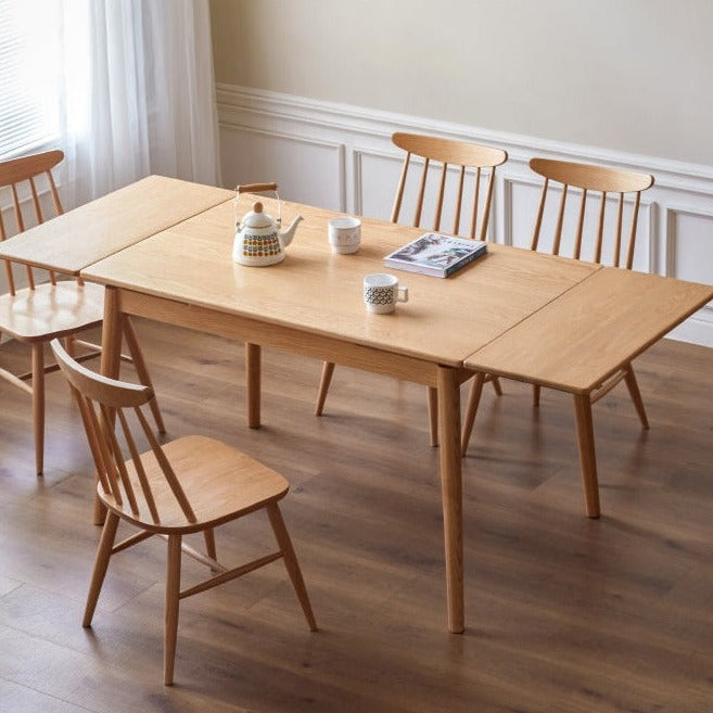 Solid Oak Wood Extendable Dining Table - Expandable Large Tabletop for Family Gatherings & Dinner Parties | Perfect for Small Spaces & Entertaining Guests