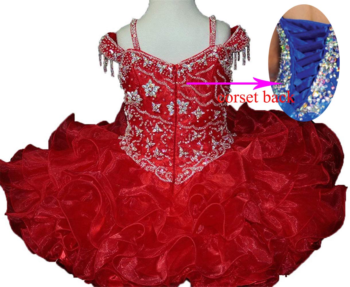 Junguan Baby Girls Off Shoulder Cupcake Pageant Dress - Short Glitter Tutu Dress for Infant Birthday Party, Photo Shoot & Special Occasions ST004