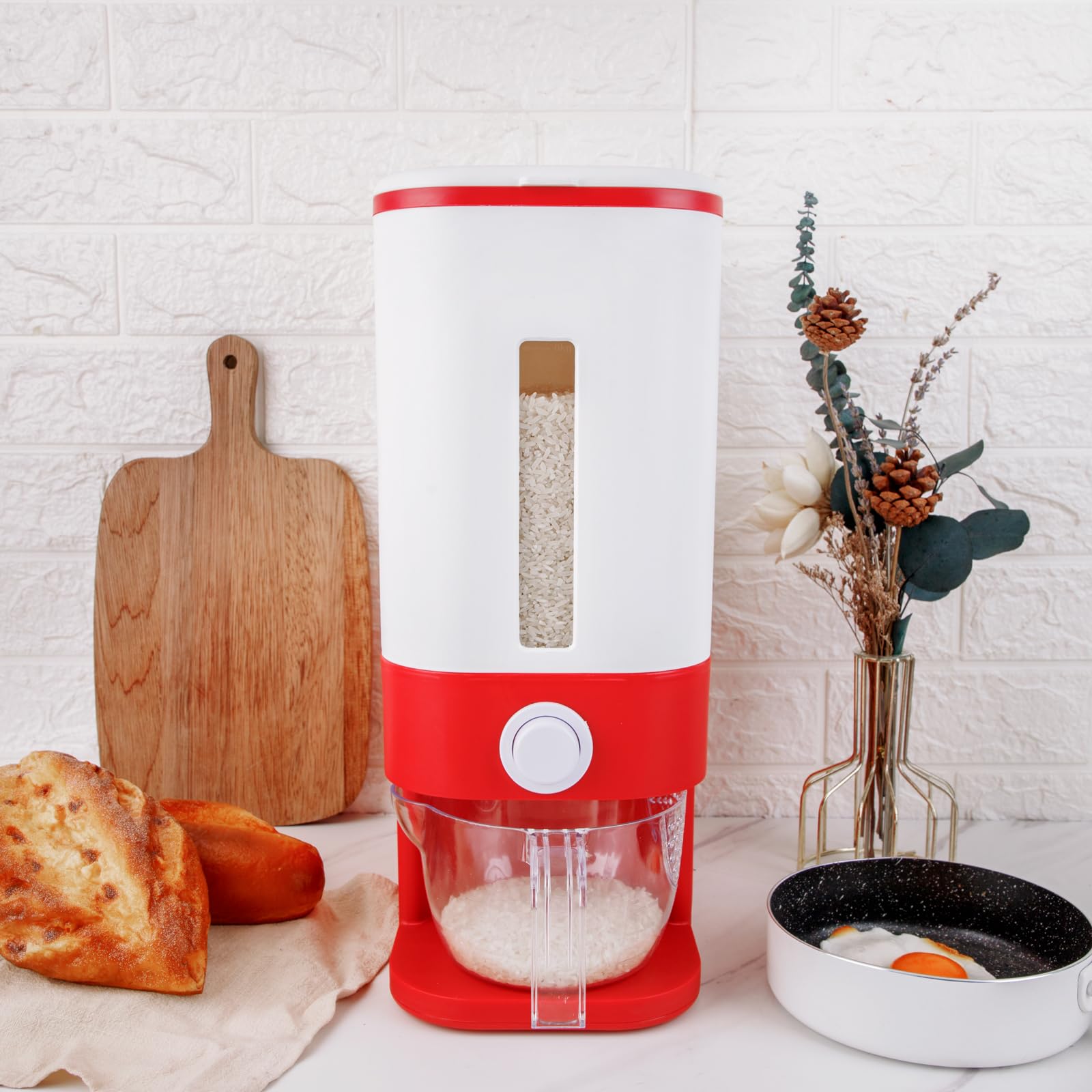 20Lbs Rice Dispenser with Measuring Cup - Large Airtight Dry Food Storage Container for Rice, Cereal, Flour & Pet Food - Moisture Proof Kitchen Organizer for Pantry, Countertop & Holiday Gifting