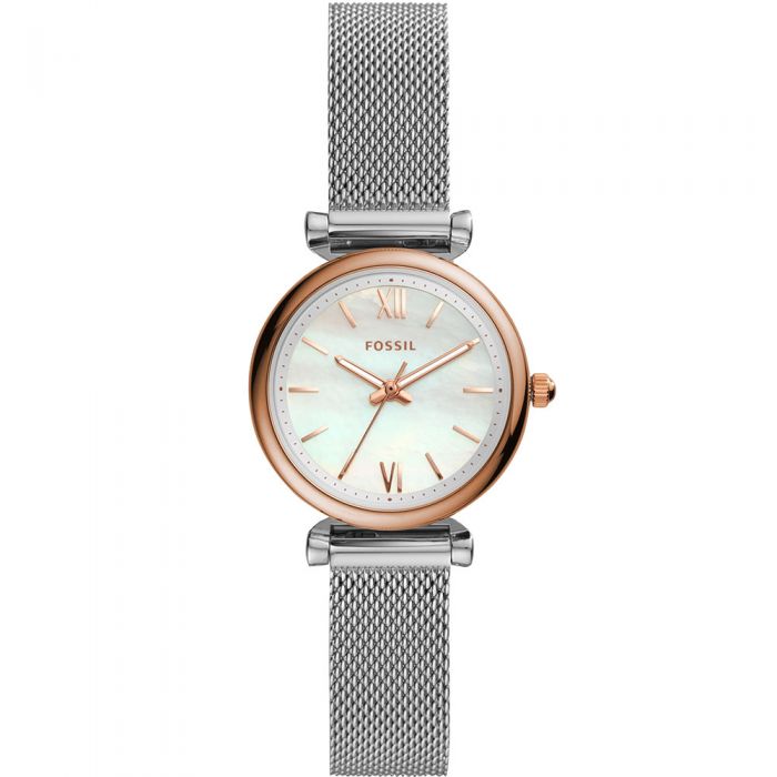 Fossil Carlie Mini ES4614 Women's Watch - Silver Stainless Steel Mesh Band, Elegant & Durable Timepiece for Everyday Wear, Office & Special Occasions