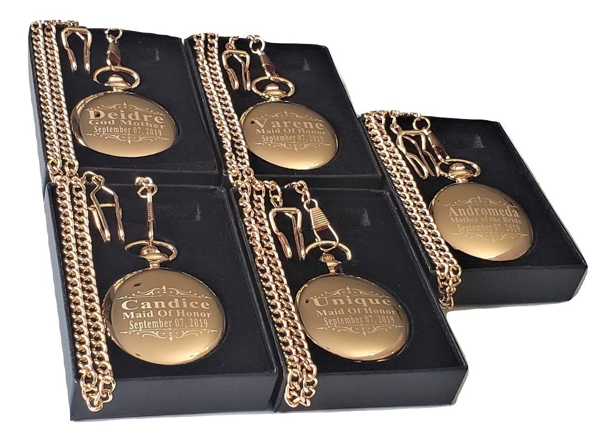8 Personalized Engraved Pocket Watches for Men - Custom Groomsmen Wedding Gift Set with Chain & Gift Box - Perfect for Anniversaries, Graduations & Special Occasions