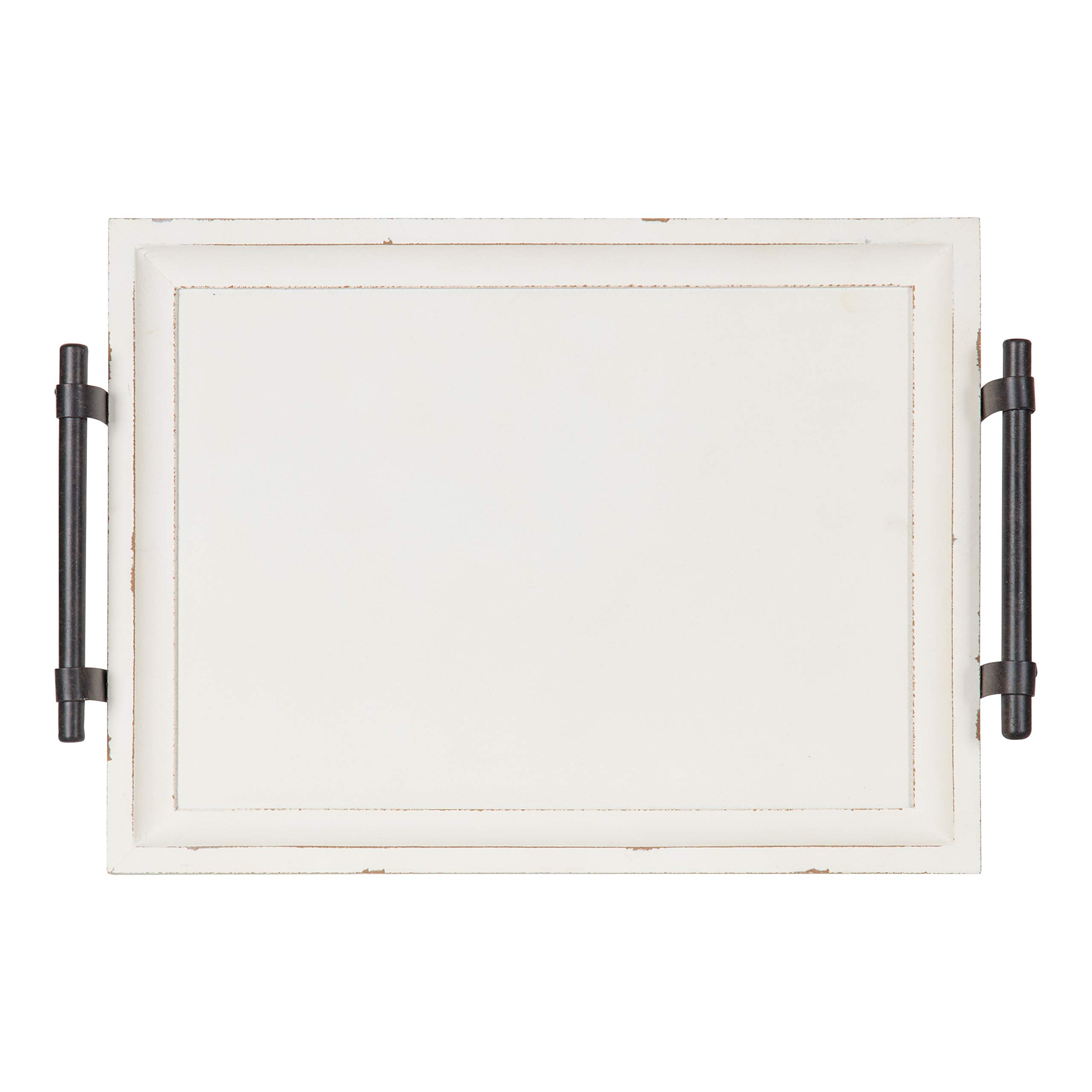 Kate and Laurel Bruillet Farmhouse Rectangular Wooden Tray - 12 x 16 Inch Rustic White Decorative Serving Tray for Coffee Table, Dining Table, and Home Decor
