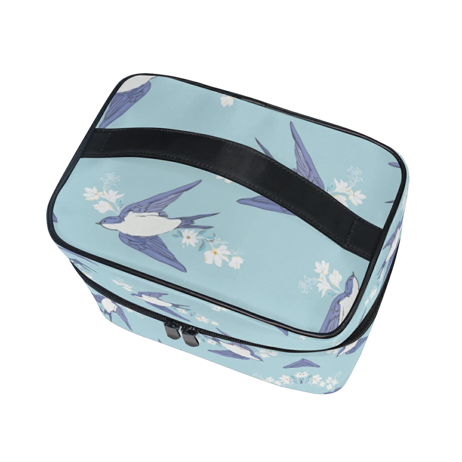 Swallow Flower Blue Bird Cosmetic Bag Organizer - Waterproof Zippered Makeup Pouch & Toiletry Case for Women | Travel, Gym, Daily Essentials Storage