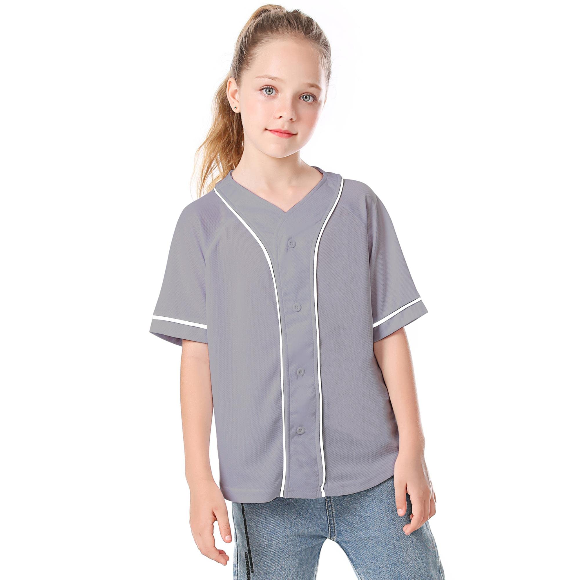 Trendy Kids Baseball Jersey Button-Up T-Shirt - Boys & Girls Short Sleeve Hip Hop Tee in Black & White | Perfect for Baseball Games, Hip Hop Dance, and Casual Streetwear
