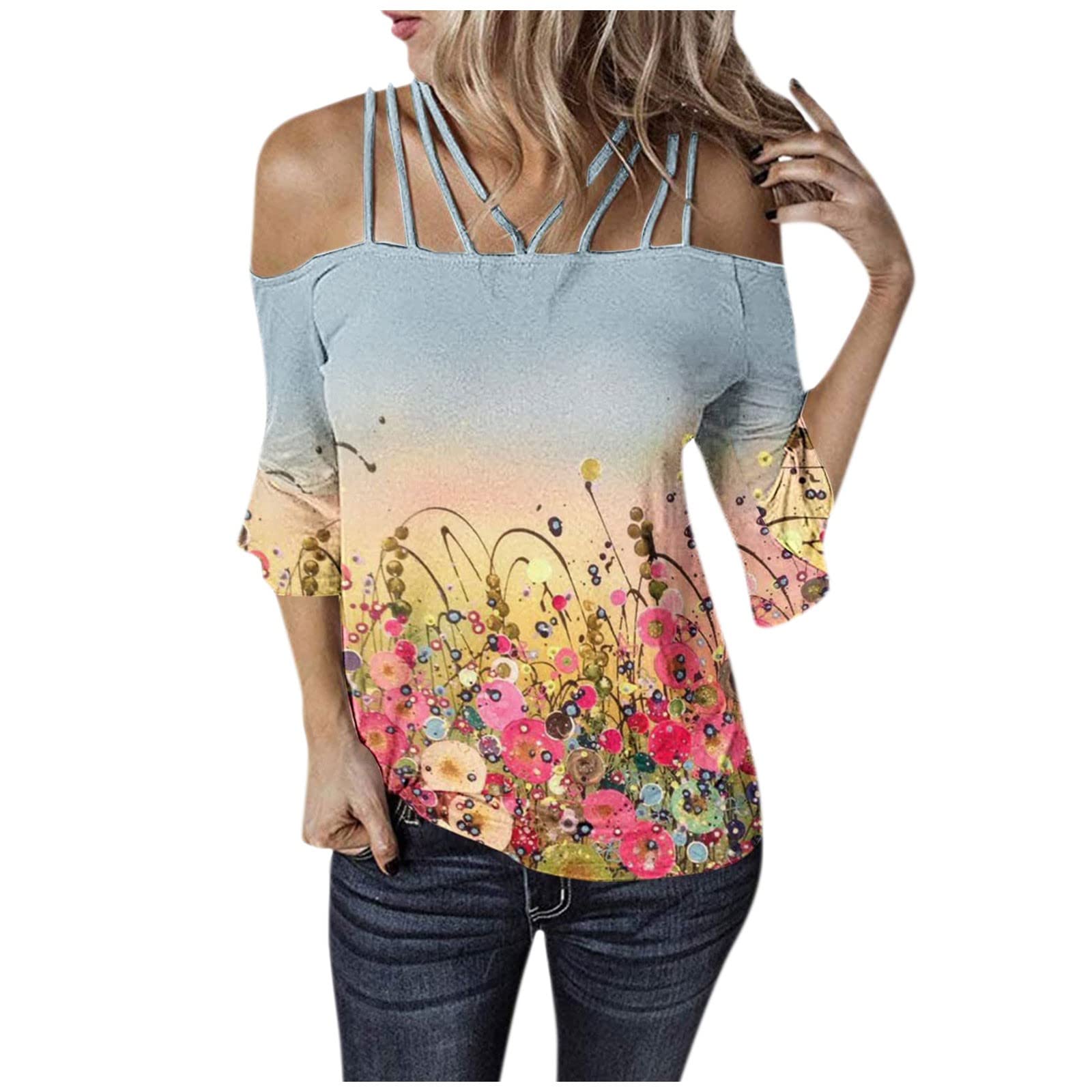 Plus Size Women's Slim Cold Shoulder Blouses - Trendy Off Shoulder Tube Tops & Half Sleeve T-Shirts for Casual Wear | Perfect for Summer Outfits, Date Nights & Beach Vacations