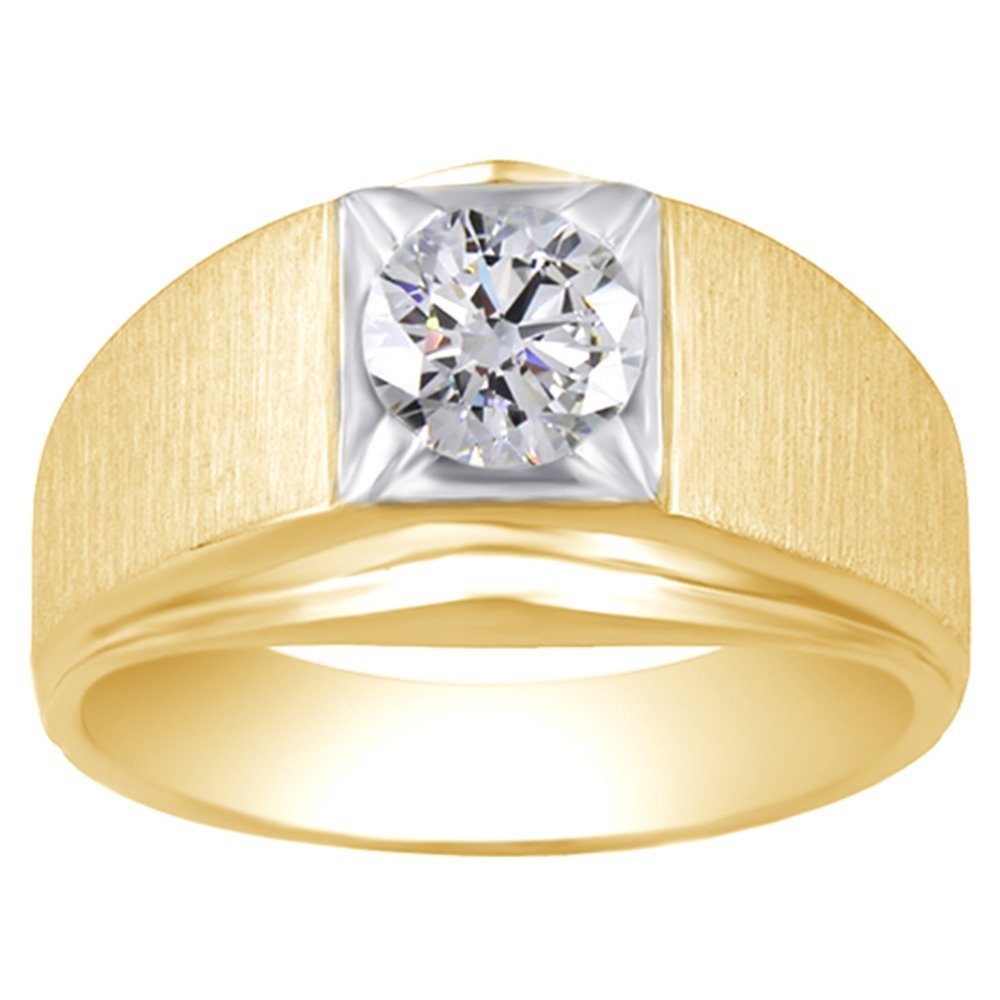 1 Carat Moissanite Round Brilliant Solitaire Ring for Men - 14K Gold Over Sterling Silver - Wedding Band, Engagement Ring & Father's Day Gift - Perfect for Proposals, Anniversaries & Special Occasions