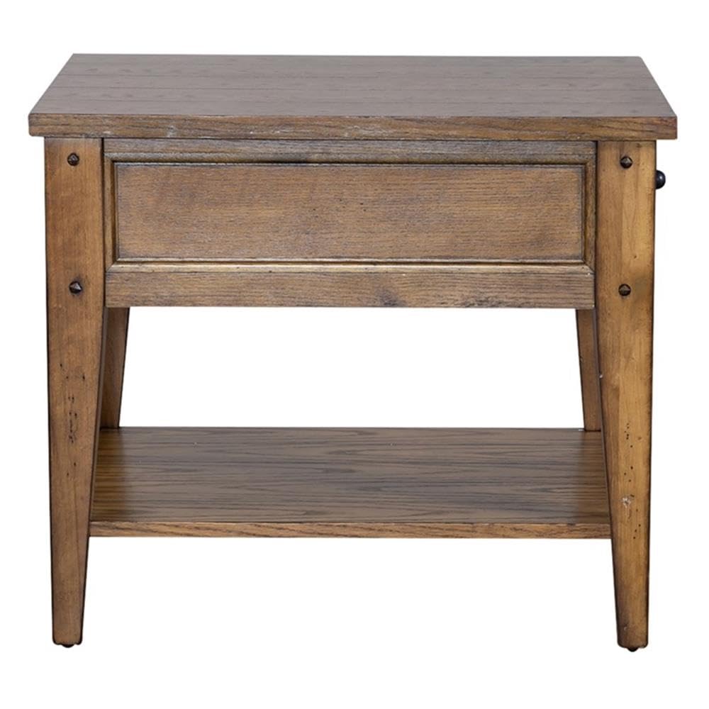 Pemberly Row 1 Drawer Farmhouse End Table - Solid Wood with Brass Accents in Golden Oak Finish | Perfect for Living Room, Bedroom, or Entryway Decor