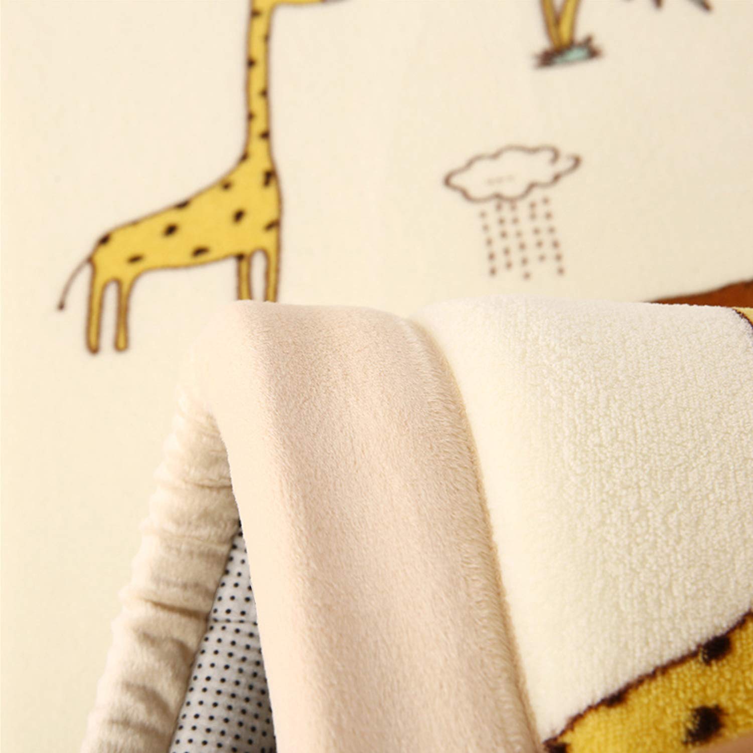 Loartee Soft Thick Coral Velvet Play Mat for Kids - 5x5 Feet Non-Toxic Anti-Skid Nursery Rug with Jungle Animals Design, Light Yellow Crawling Mat for Toddlers & Infants - Perfect for Playroom, Daycare, and Baby's First Steps (150x150cm)