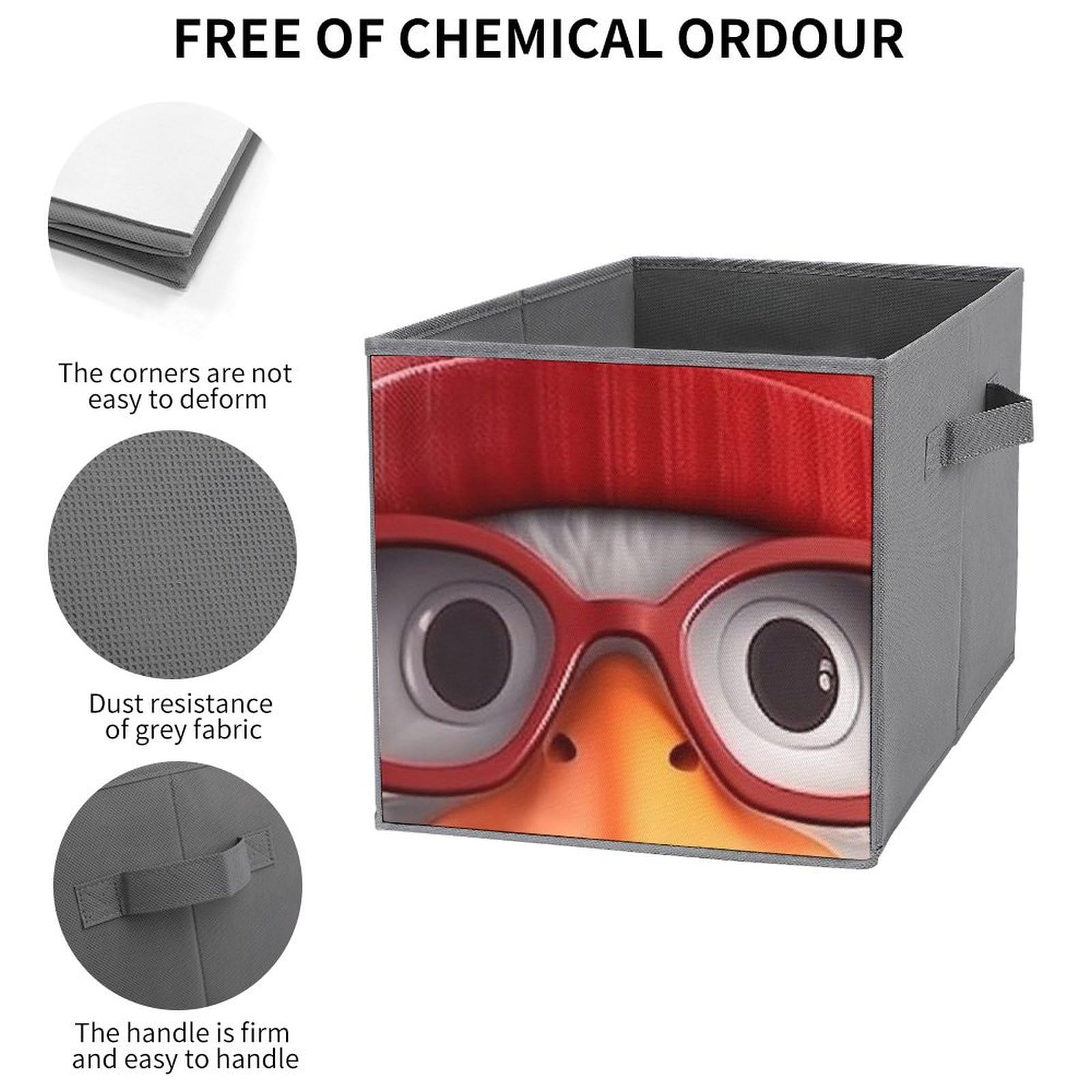 6-Pack Collapsible Storage Bins with Handles - Cartoon Bird with Glasses Design, Large Closet Organizer for Clothing, Toys & Home Organization | Perfect for Bedroom, Nursery & Office Storage Solutions