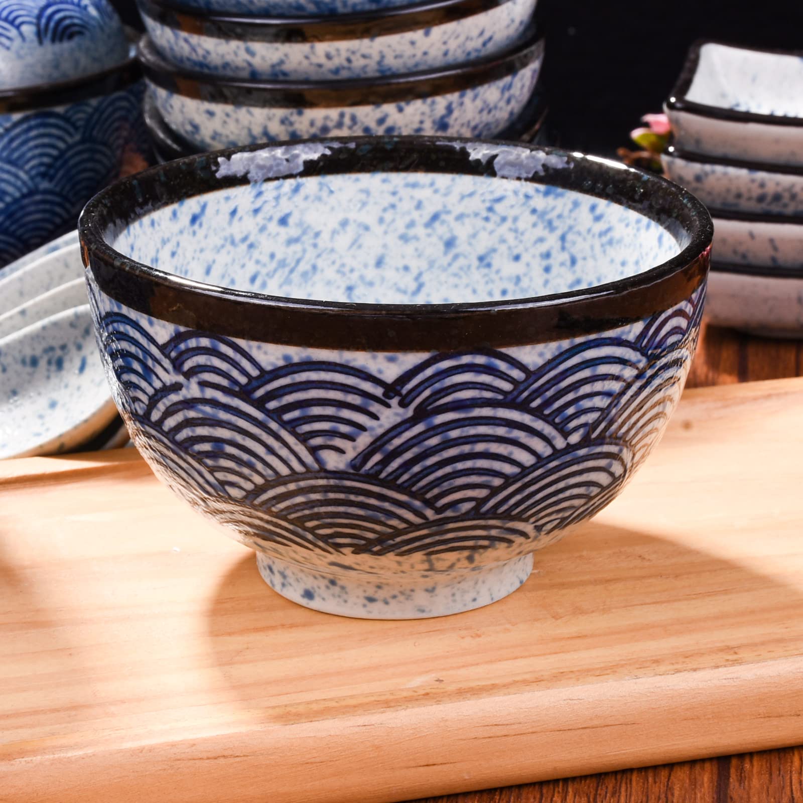 Japanese Rice Bowl Set of 4 - 10.2oz Asian Ceramic Sushi Bowls in Blue - Perfect for Rice, Snacks, Desserts & Sauces - Ideal for Sushi, Ramen, Poke Bowls and Home Dining