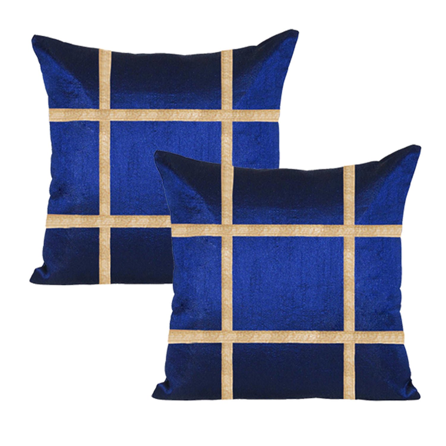 Premium Blue Square Pillow Covers - 5-Piece Dupion Silk Cushion Covers Set (16