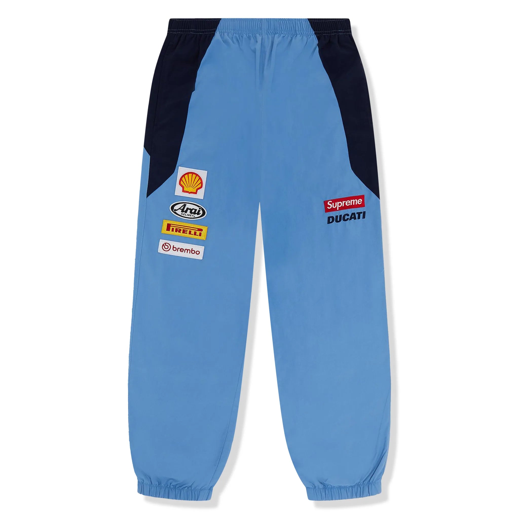 Supreme x Ducati Light Blue Track Pants - Men's Streetwear Joggers for Motorcycle Riding & Urban Fashion | Perfect for Biking, Gym & Casual Wear