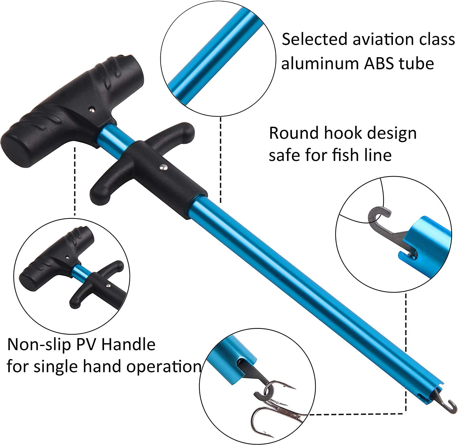 Fish Hook Remover Tool - Portable Aluminum Dehooker for Saltwater & Freshwater Fishing - Safe & Easy Extraction