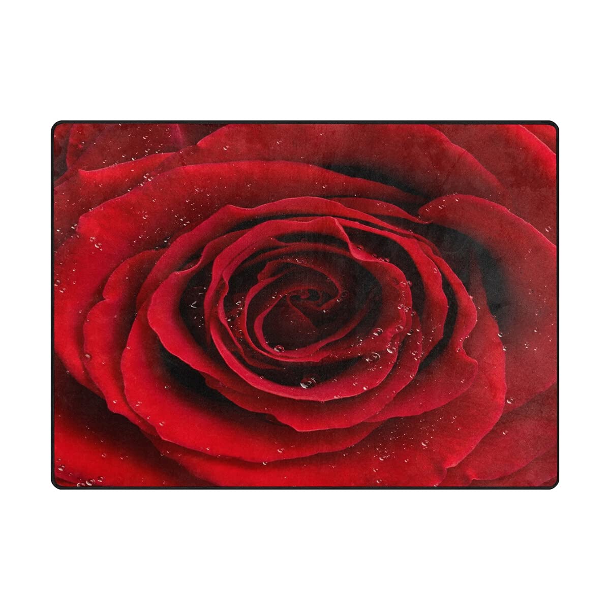 ALAZA Red Rose Flower with Raindrop Valentine's Day Area Rug - 5'3