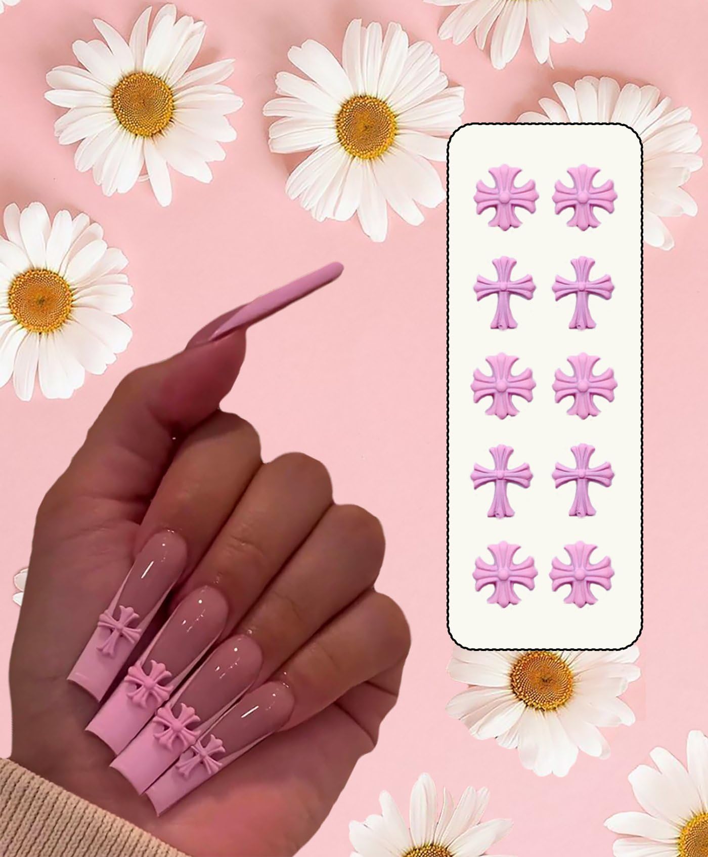 20 Pcs Pink 3D Cross Nail Charms for Nail Art - Y2K Rhinestone Nail Decorations for DIY Acrylic Nails & Manicure Designs - Perfect for Party, Wedding, and Holiday Nail Art