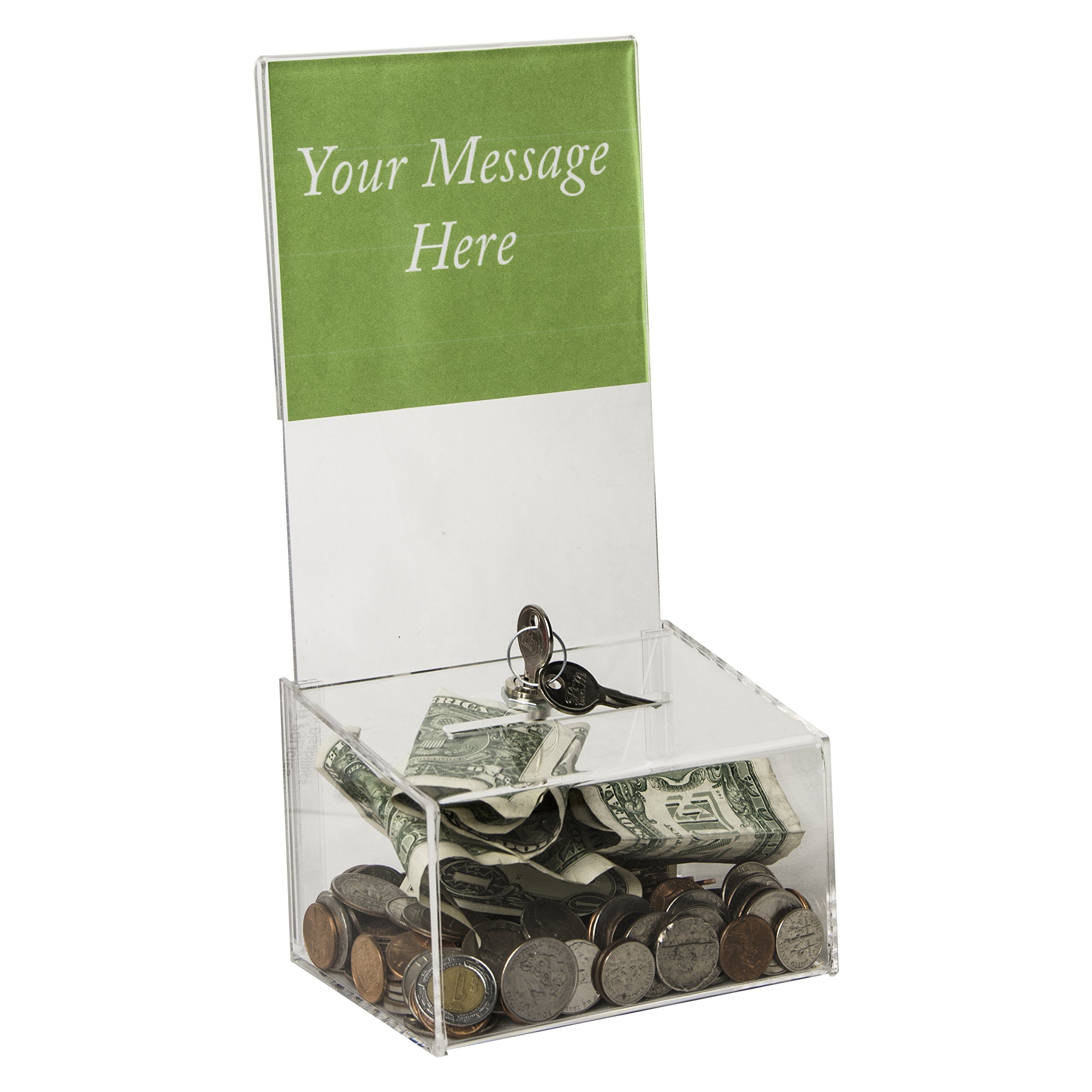 Clear Acrylic Lockable Coin Box with Money Slot - 5x3x5 Inch Cash Collection Box for Tips, Donations & Events - Durable Money Storage Solution (Pack of 2) - Perfect for Retail Stores, Restaurants & Fundraisers