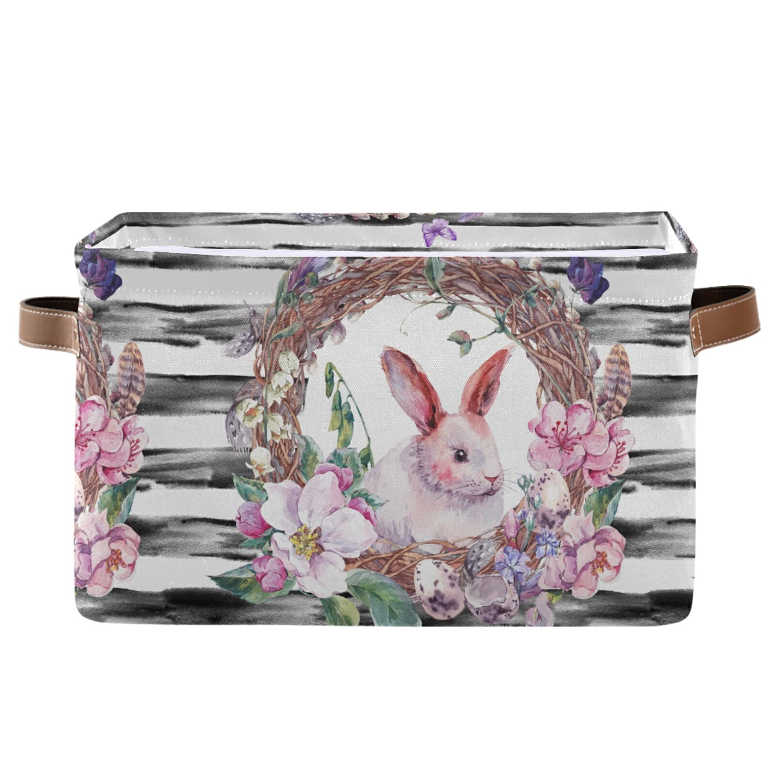 Easter Storage Basket - Large Foldable Storage Box with Handles for Bunny Eggs, Home Organization - Perfect for Bedroom, Office & Holiday Decor (Beige, 18