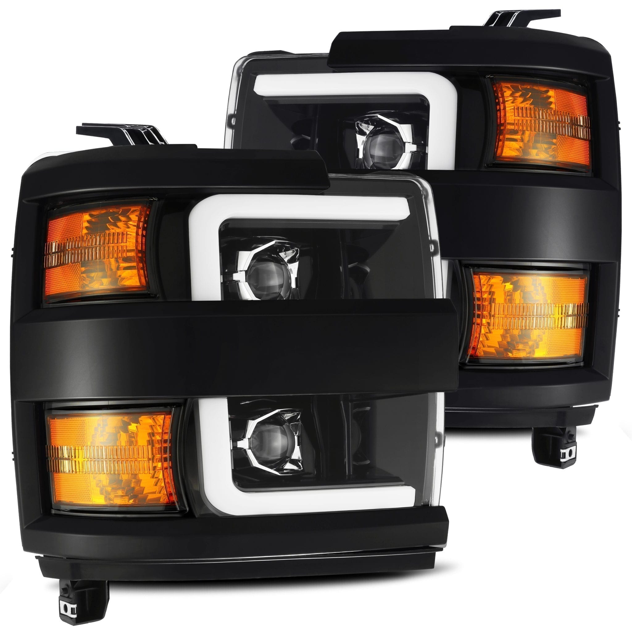 2015-2019 Chevrolet Silverado LED Projector Headlights - Black Plank Style with DRL, Sequential Turn Signals & Activation Light | Alpha Rex 880226 | Upgrade Your Truck Lighting for Night Driving & Off-Road Adventures