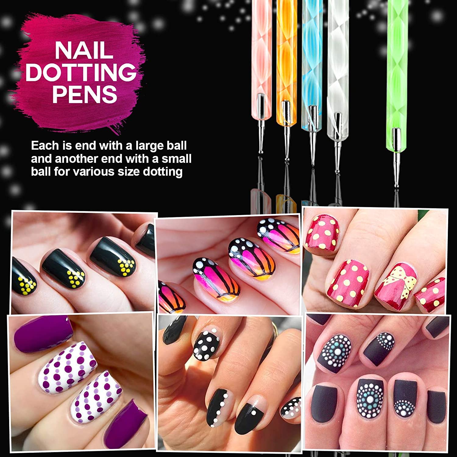 20PCS Professional Nail Art Kit with 15 Painting Brushes & 5 Dotting Pens - Perfect for Acrylic Nails, Gel Polish, DIY Manicure at Home or Salon