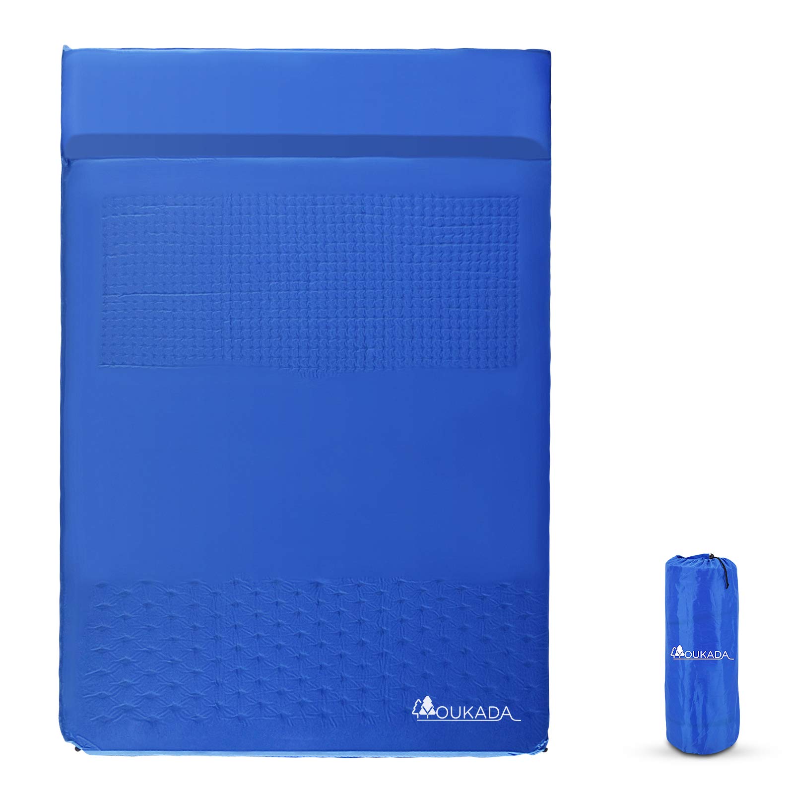 YOUKADA Self-Inflating Camping Sleeping Pad - Double Size Foam Mattress for Backpacking, Hiking & Outdoor Adventures - Lightweight Portable 2-Person Camping Mat with Pillow - Perfect for Tents, RVs, Road Trips and Beach Camping